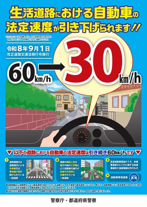 生活道路における法定速度引き下げ
