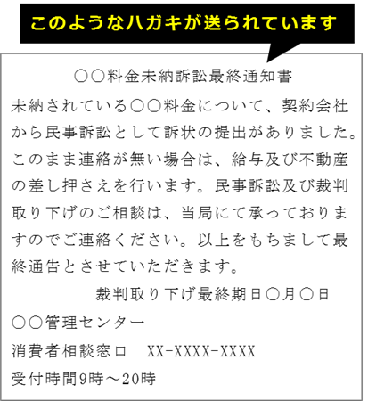 ハガキによる架空請求にご注意の画像