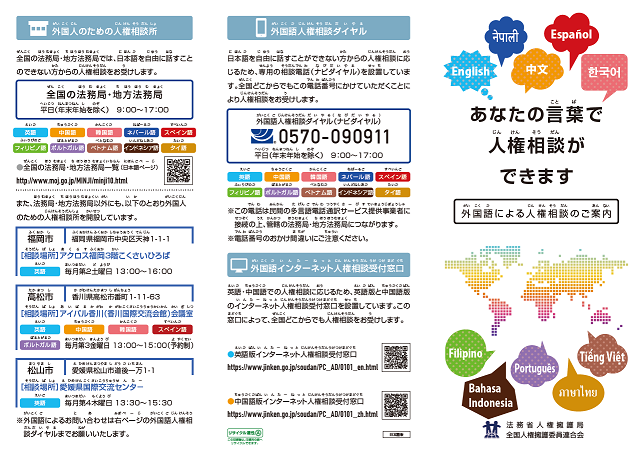 外国語による人権相談のご案内の画像