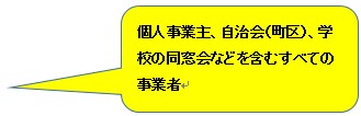 個人事業主、自治会（町区）、学校の同窓会などを含むすべての事業者