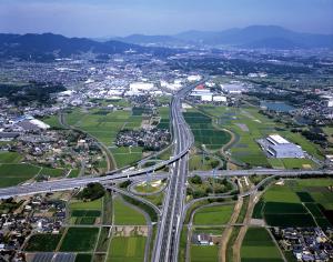 鳥栖ジャンクションを上空から見た様子